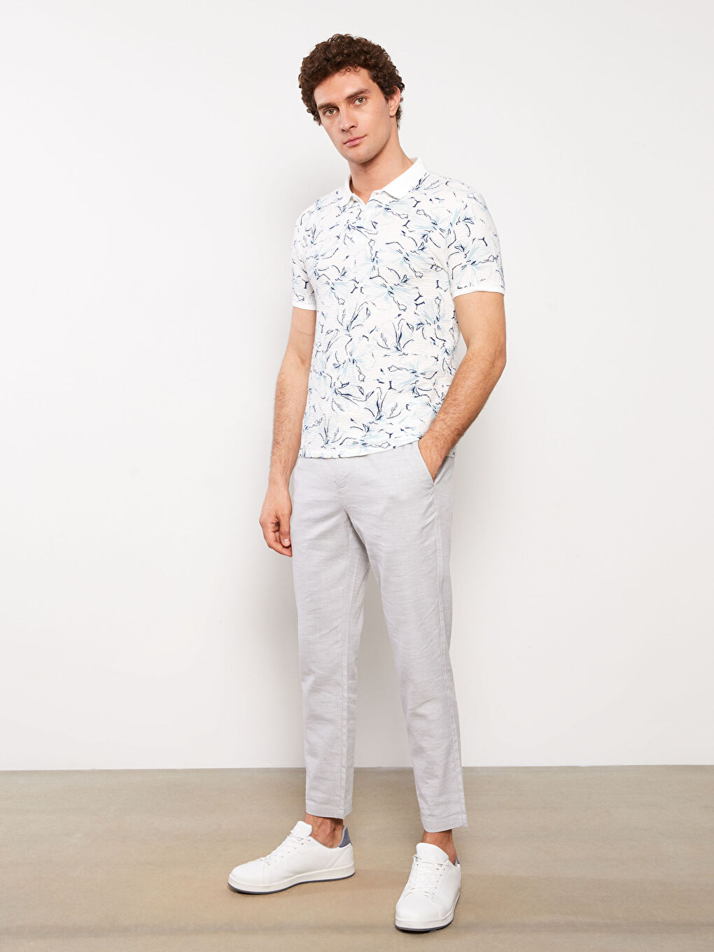 Polo Neck Short Sleeve Patterned Men's T-Shirt-1