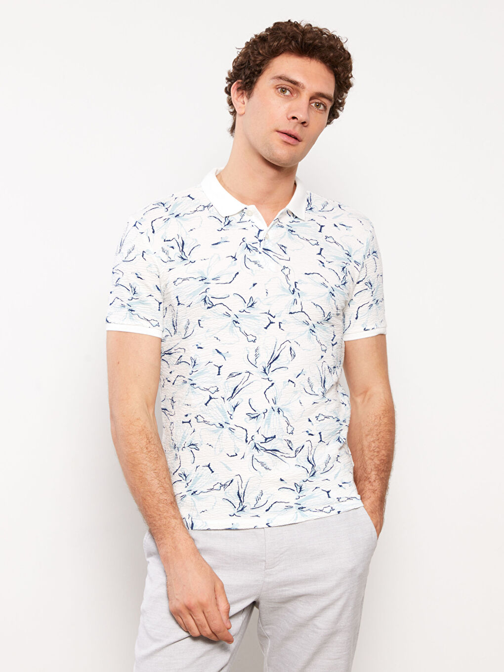 Polo Neck Short Sleeve Patterned Men's T-Shirt-2