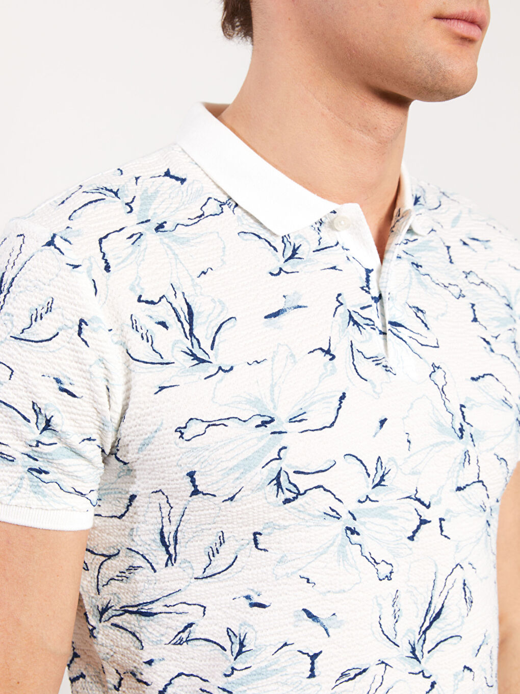 Polo Neck Short Sleeve Patterned Men's T-Shirt-3