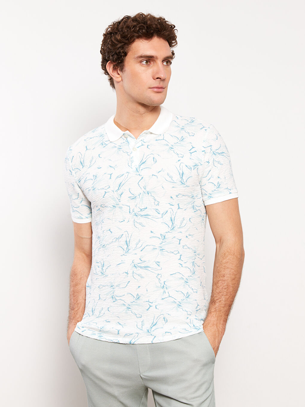 Polo Neck Short Sleeve Patterned Men's T-Shirt