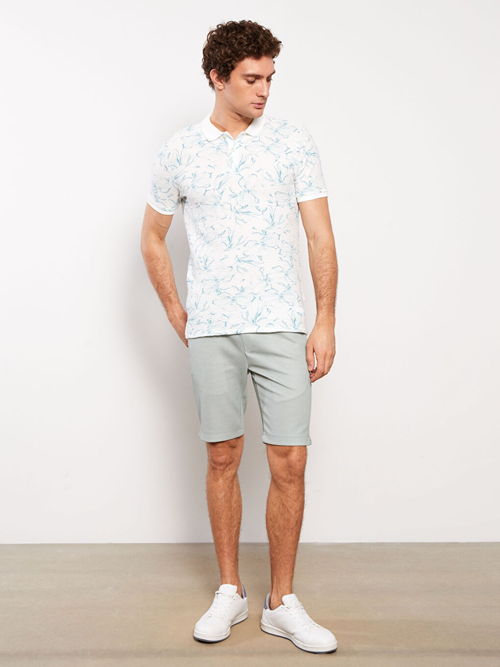 Polo Neck Short Sleeve Patterned Men's T-Shirt-1