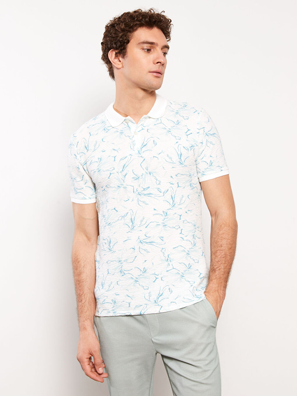 Polo Neck Short Sleeve Patterned Men's T-Shirt-2