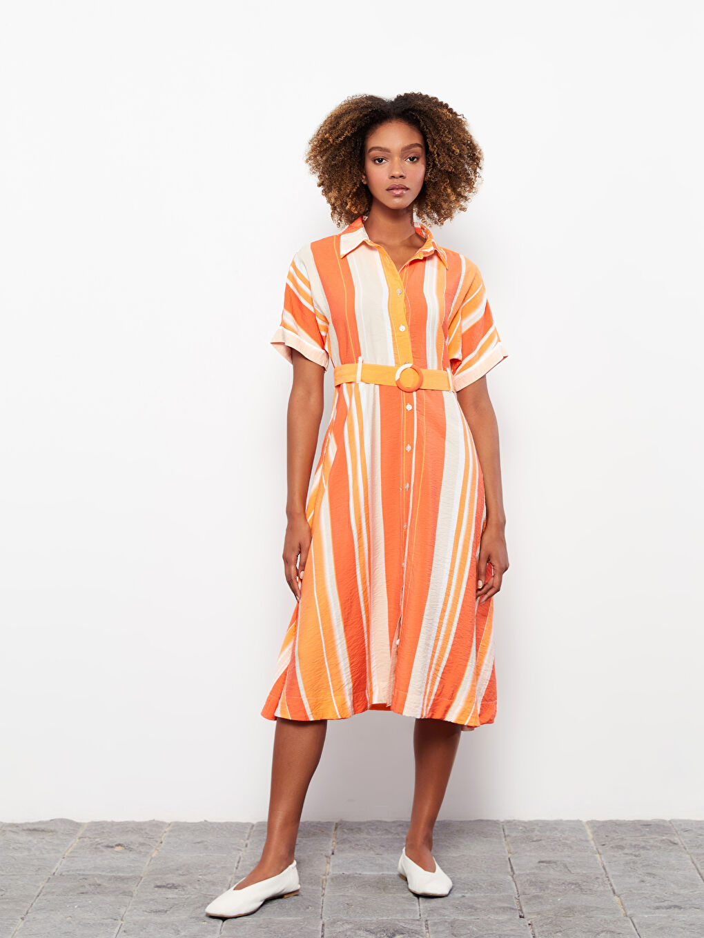 فستان ياقة بلي كول بلوك ديال الألوان كم قصير نساء-1