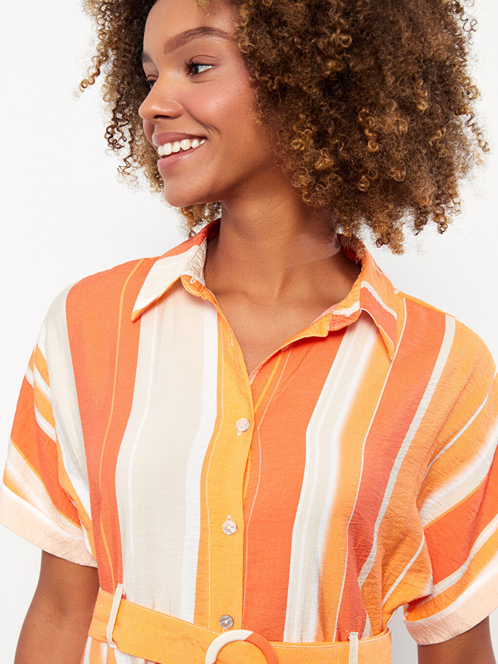 فستان ياقة بلي كول بلوك ديال الألوان كم قصير نساء-2