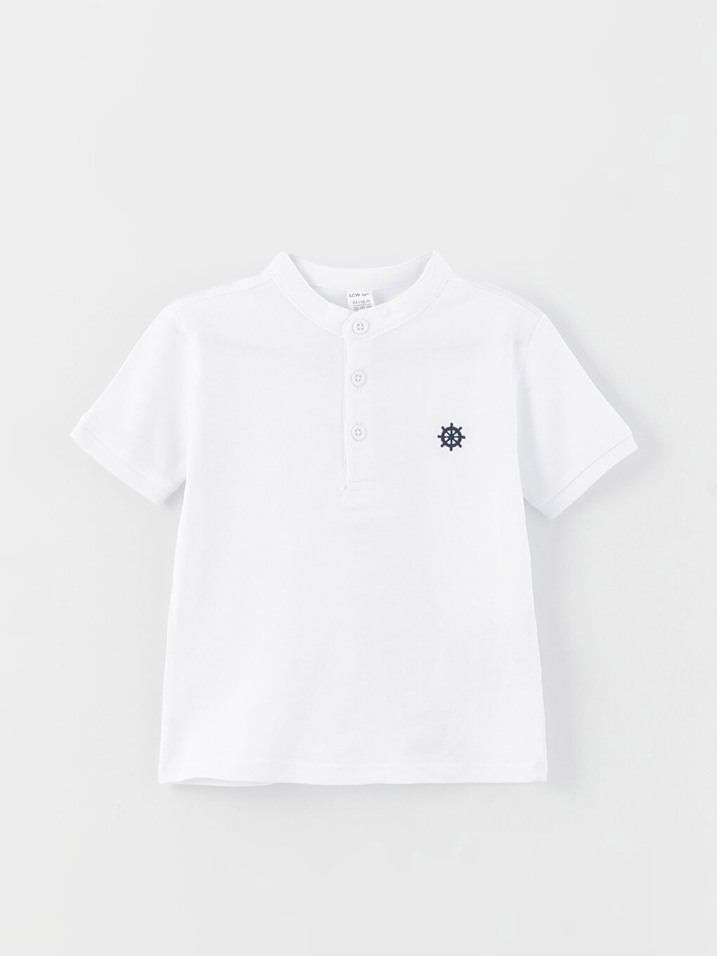 Beyaz Hakim Yaka Kısa Kollu Nakış Detaylı Erkek Bebek Tişört ve Pantolon 2'li Takım-1