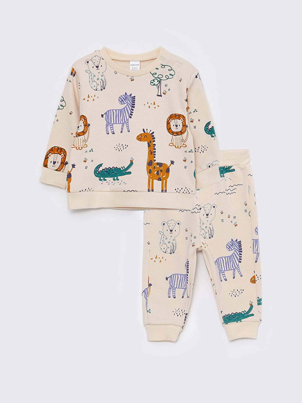 Bej Bisiklet Yaka Uzun Kollu Erkek Bebek 2'li Takım