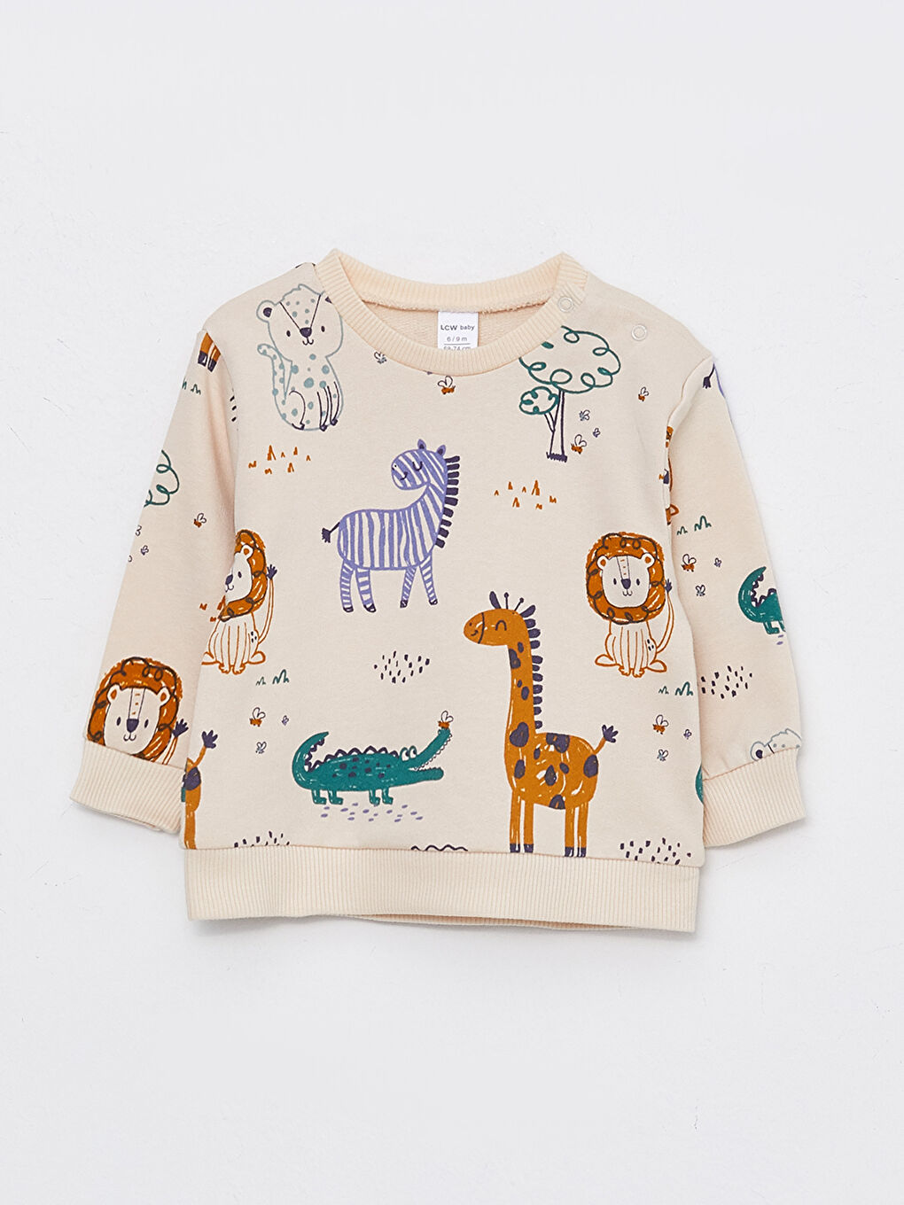 Bej Bisiklet Yaka Uzun Kollu Erkek Bebek 2'li Takım-1