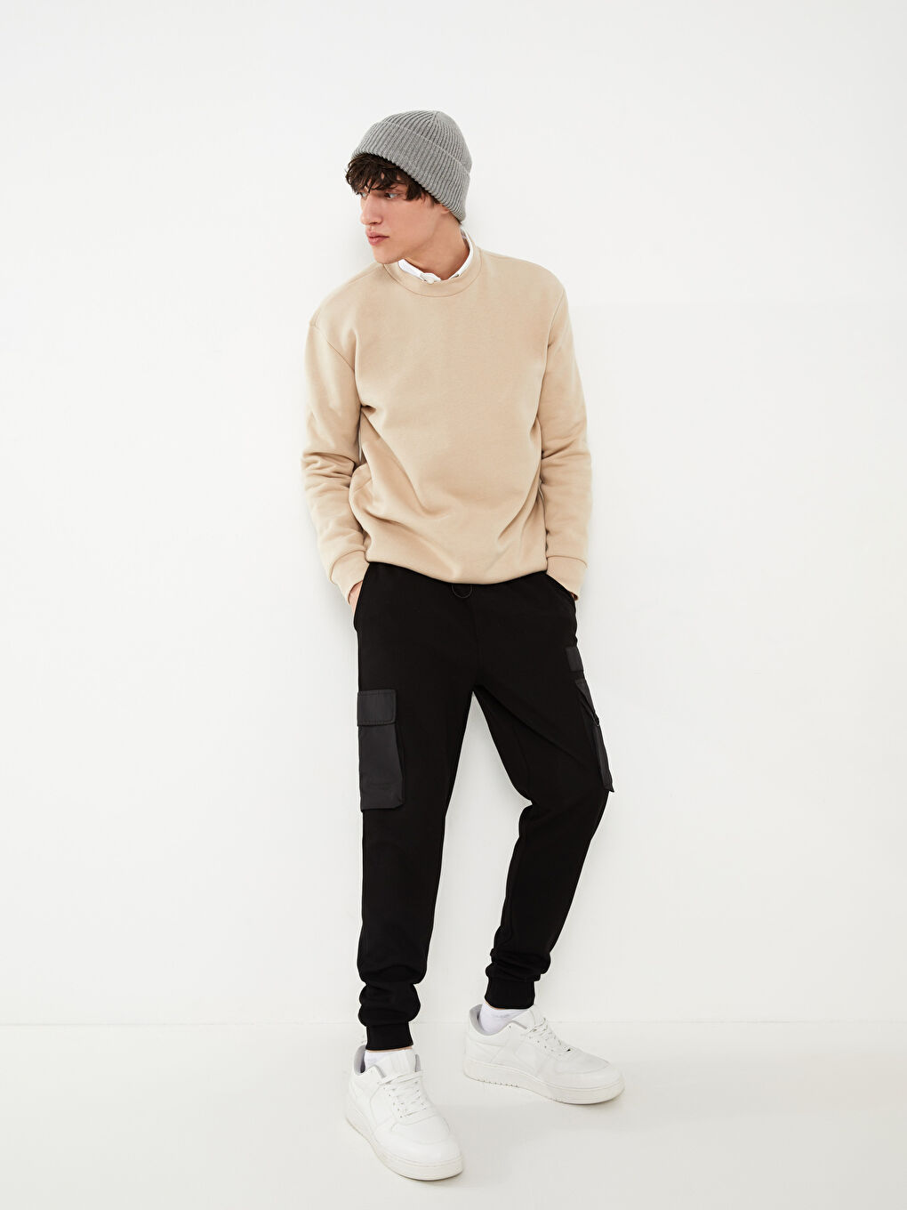 Siyah Slim Fit Baskılı Erkek Kargo Pantolon