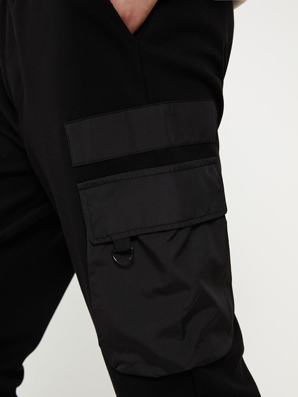 Siyah Slim Fit Baskılı Erkek Kargo Pantolon-1