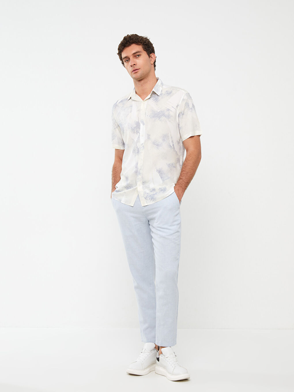 بنطلون خليط كتان بقصة رفيعة للرجال-2