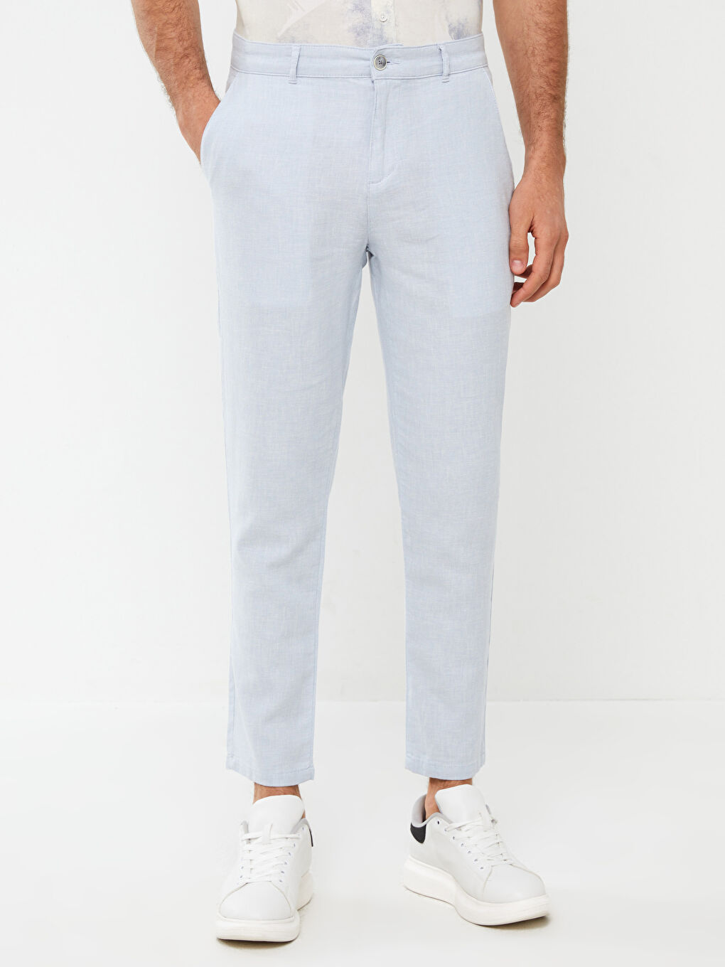 بنطلون خليط كتان بقصة رفيعة للرجال-5