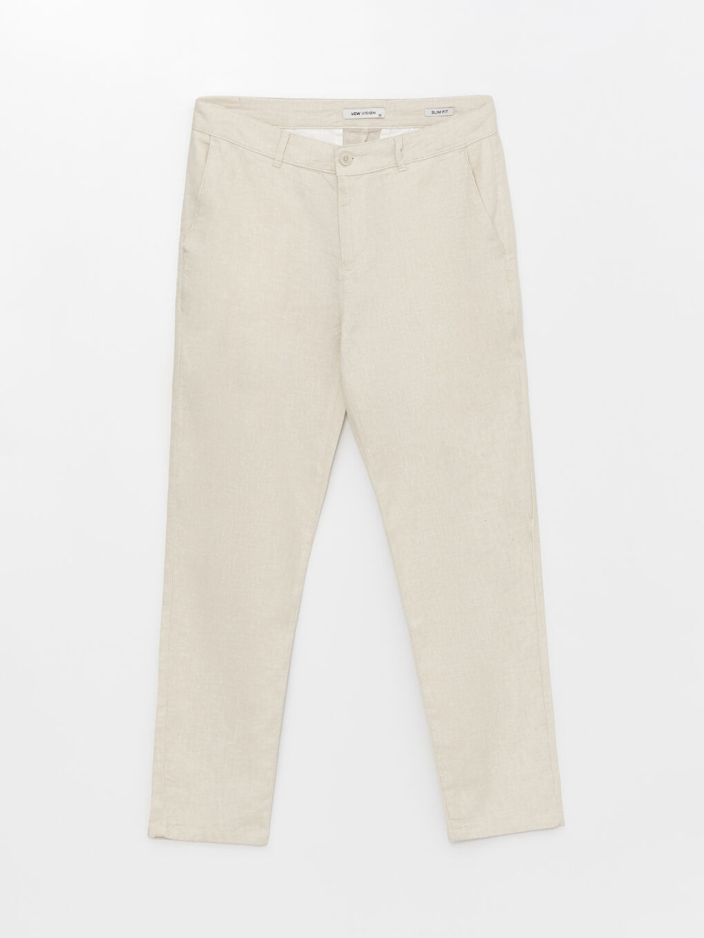 Bej Slim Fit Keten Karışımlı Erkek Pantolon-5