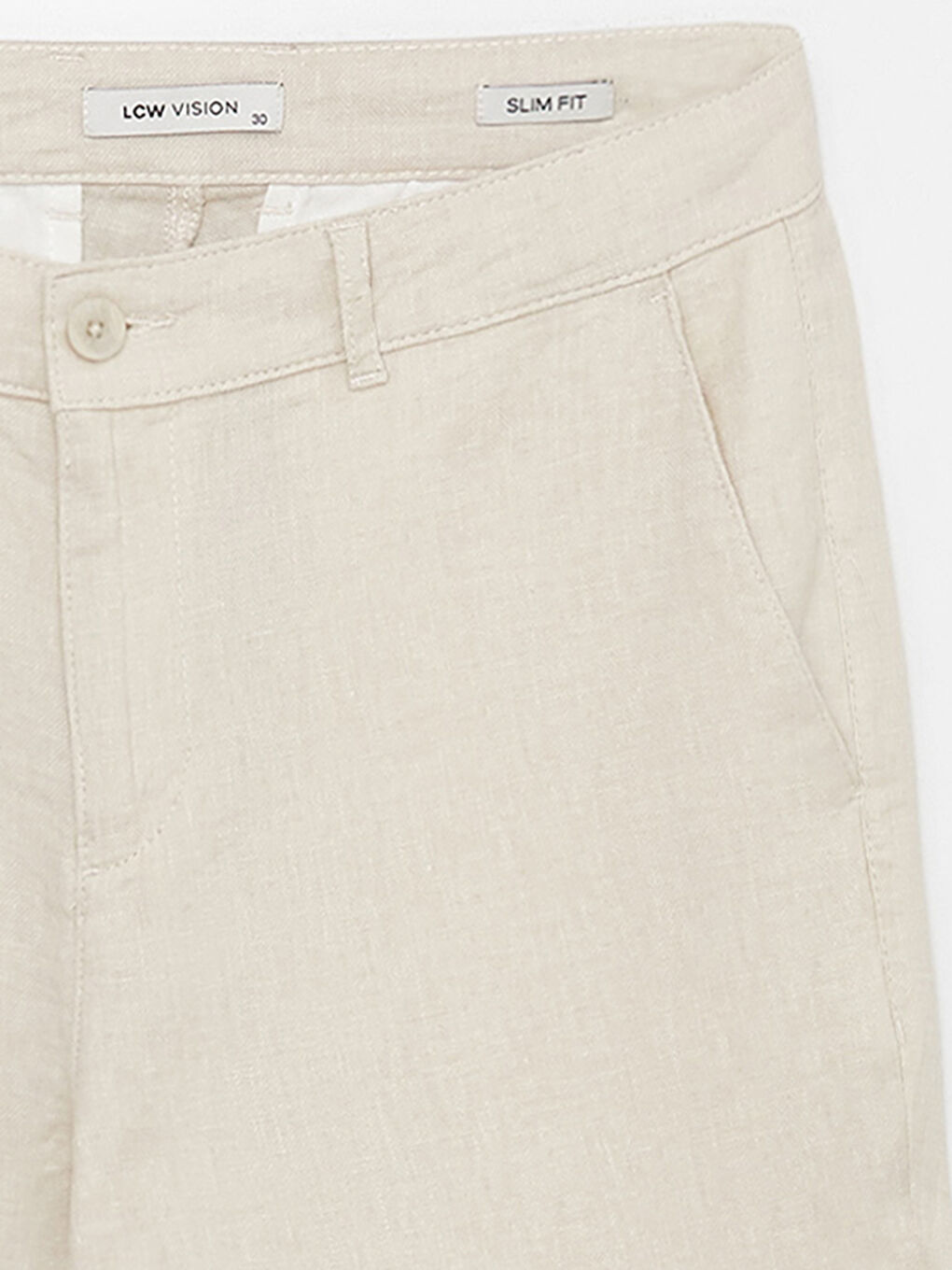 Bej Slim Fit Keten Karışımlı Erkek Pantolon-7