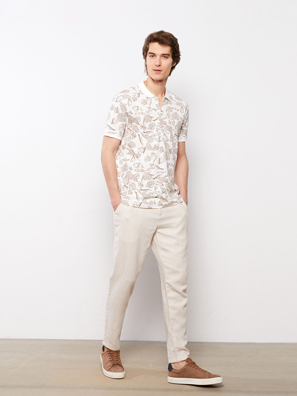 Bej Slim Fit Keten Karışımlı Erkek Pantolon