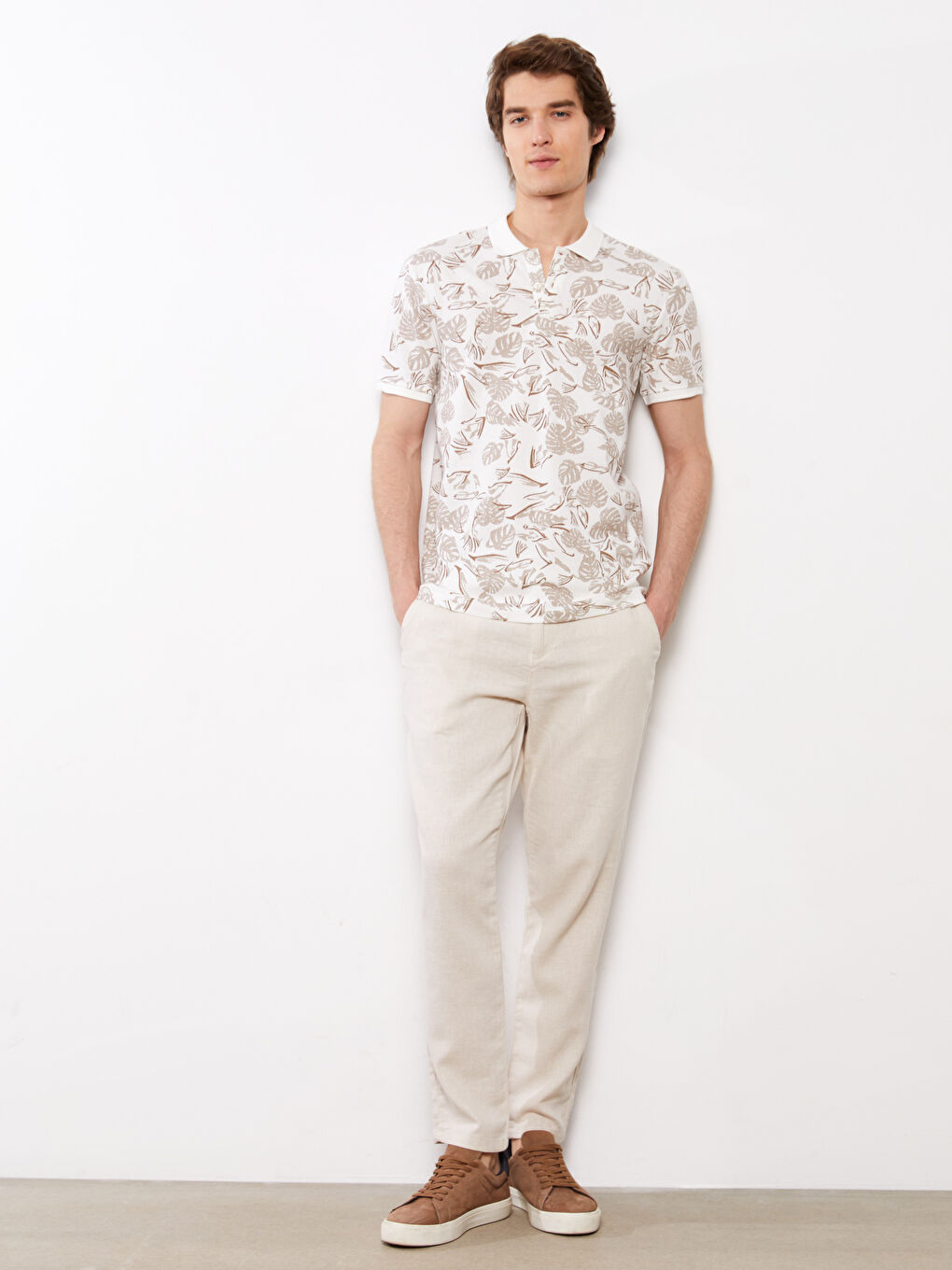 Bej Slim Fit Keten Karışımlı Erkek Pantolon-1