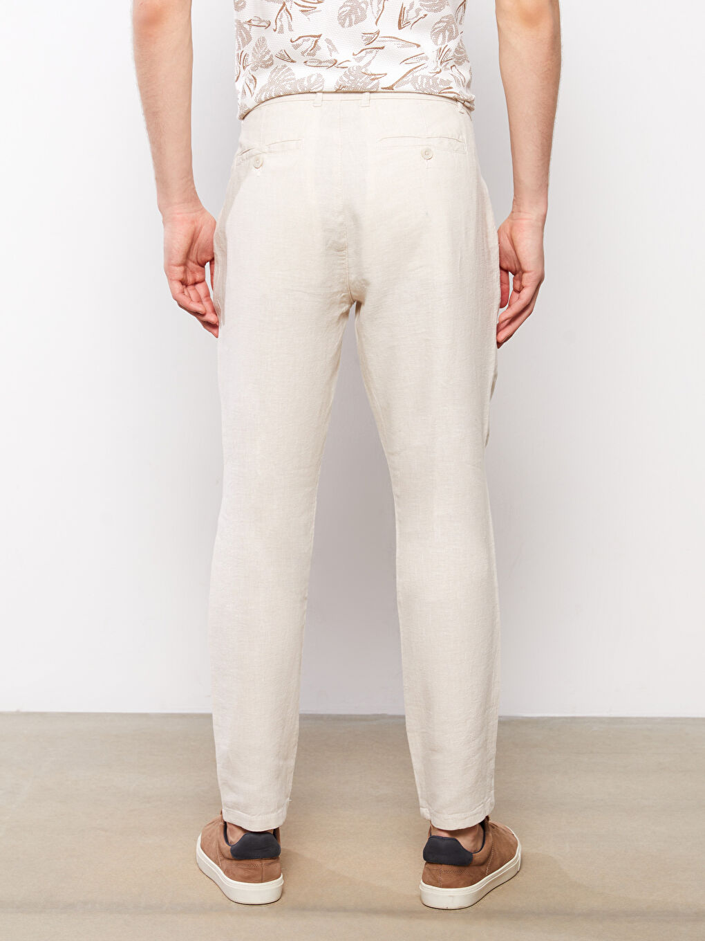 Bej Slim Fit Keten Karışımlı Erkek Pantolon-4