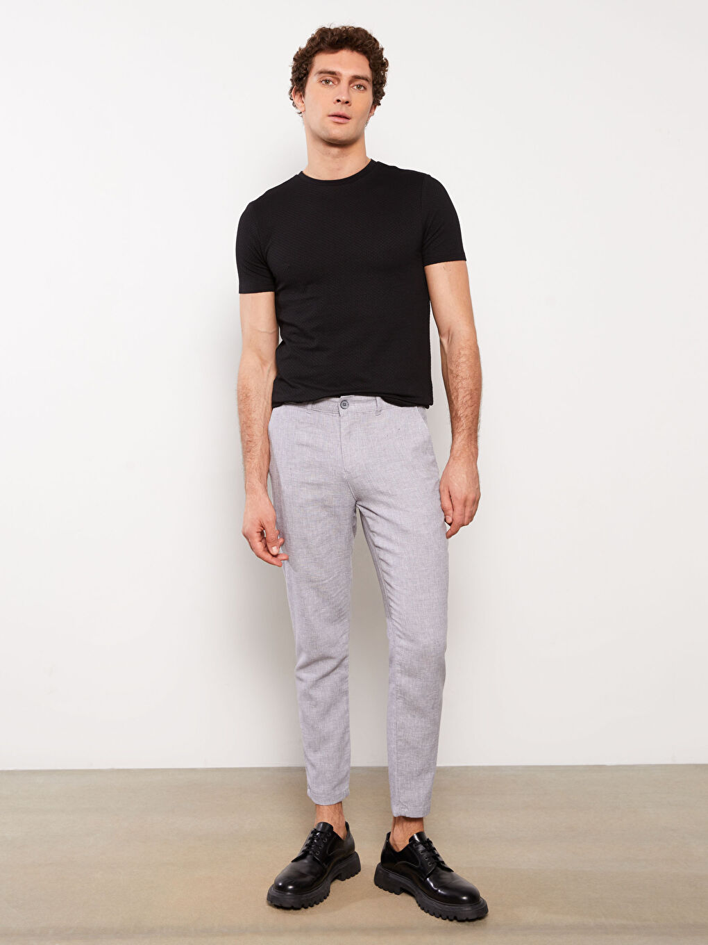 Slim Fit Keten Karışımlı Erkek Pantolon-1