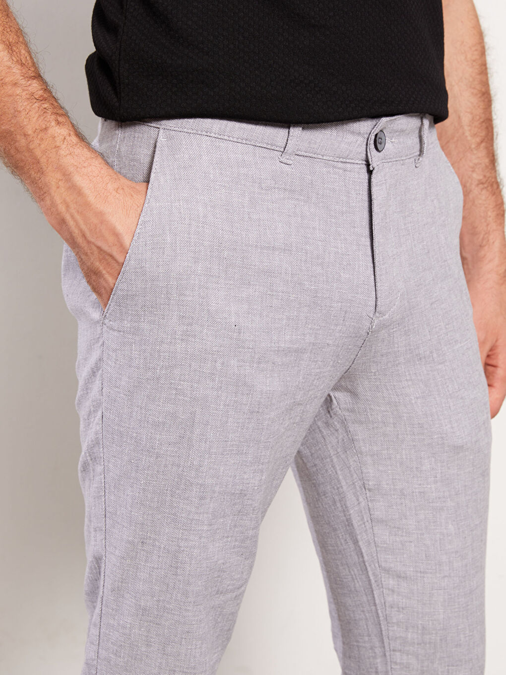 Slim Fit Keten Karışımlı Erkek Pantolon-3
