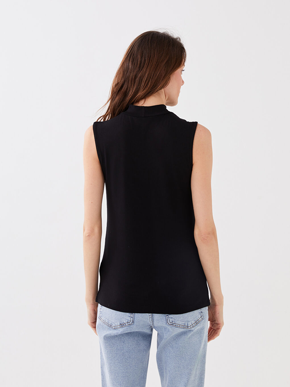 Siyah Kadın Dik Yaka Düz Atlet-4