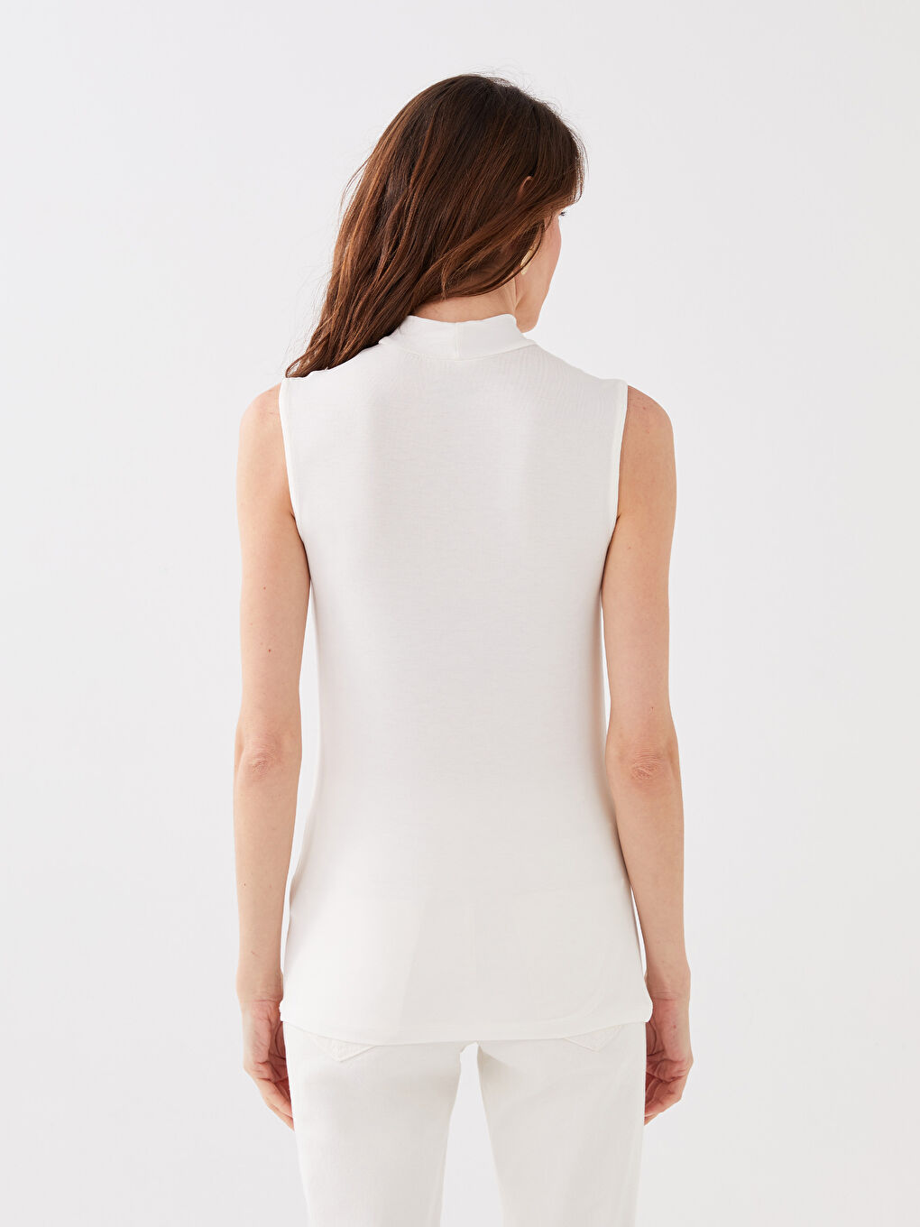 Ekru Kadın Dik Yaka Düz Atlet-4