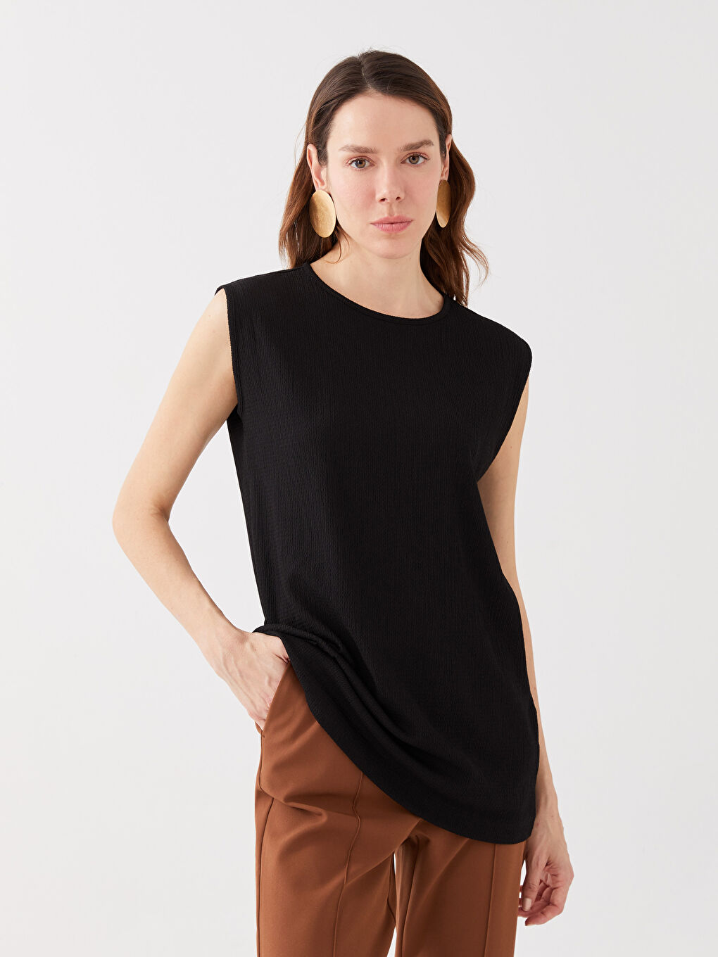 Women's Crew Neck Plain Tank Top -S3BD16Z8-CVL