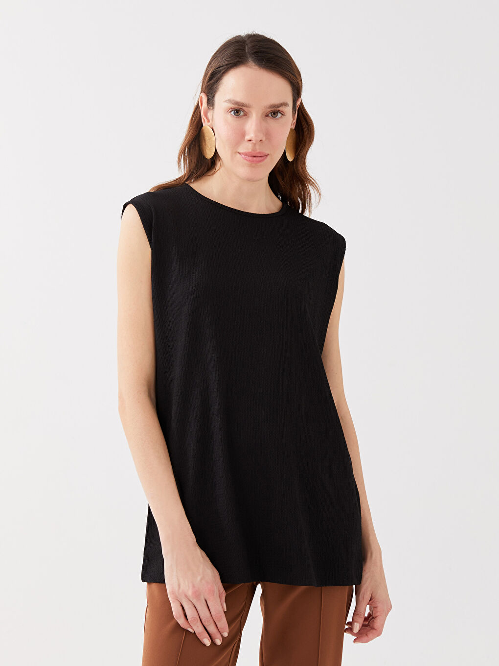 Women's Crew Neck Plain Tank Top -S3BD16Z8-CVL