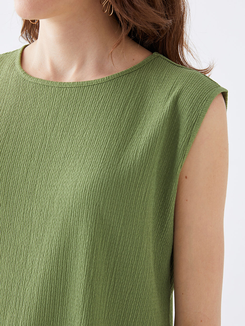 Yeşil Kadın Bisiklet Yaka Düz Atlet-3