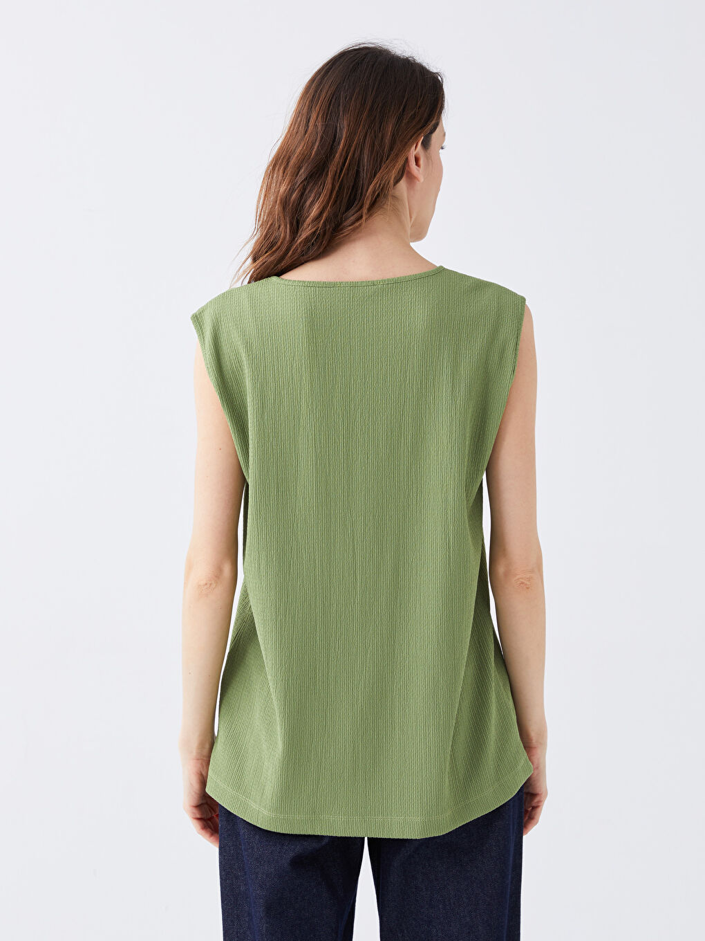 Yeşil Kadın Bisiklet Yaka Düz Atlet-4