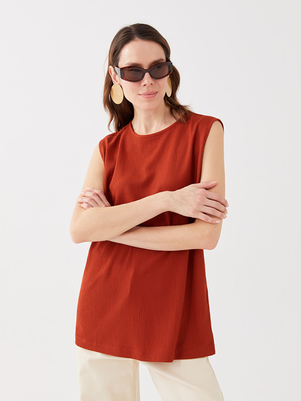 Women's Crew Neck Plain Tank Top -S3BD16Z8-HEX