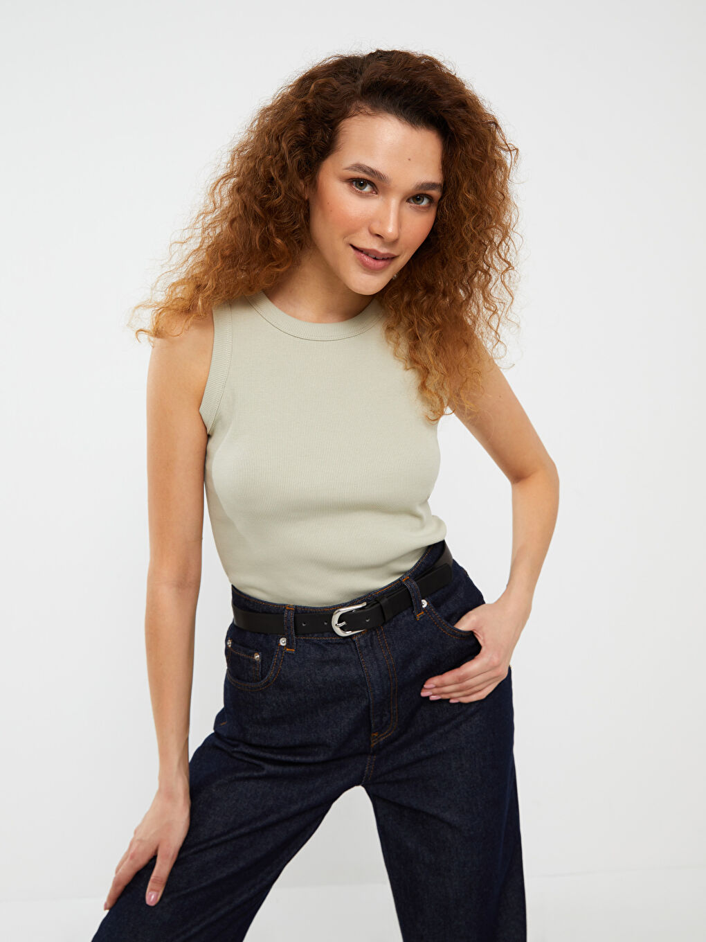 Gri Kadın Bisiklet Yaka Düz Atlet