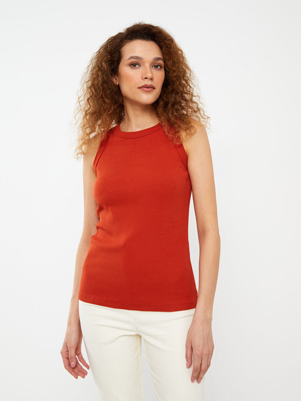 Turuncu Kadın Bisiklet Yaka Düz Atlet