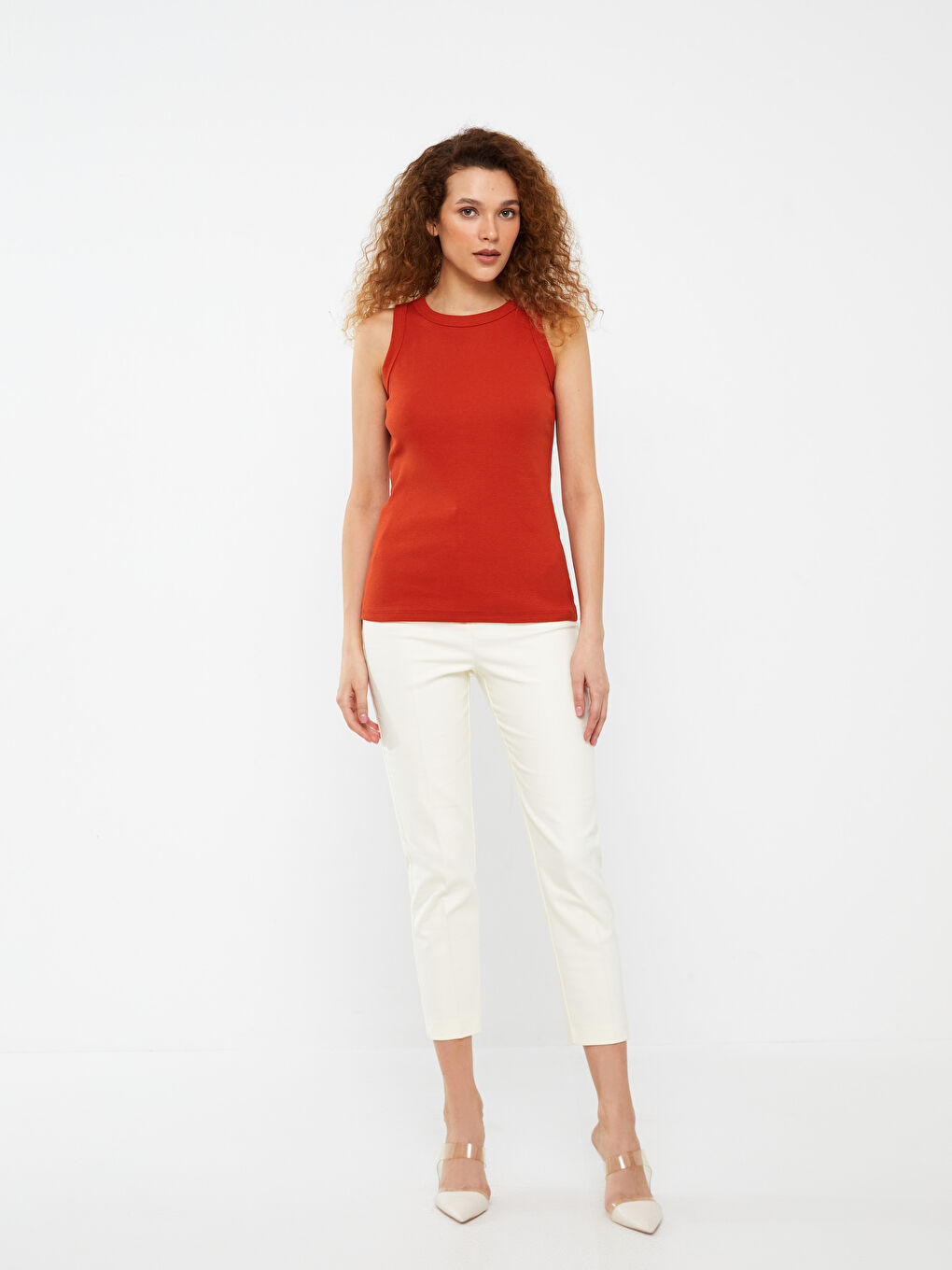 Turuncu Kadın Bisiklet Yaka Düz Atlet-2