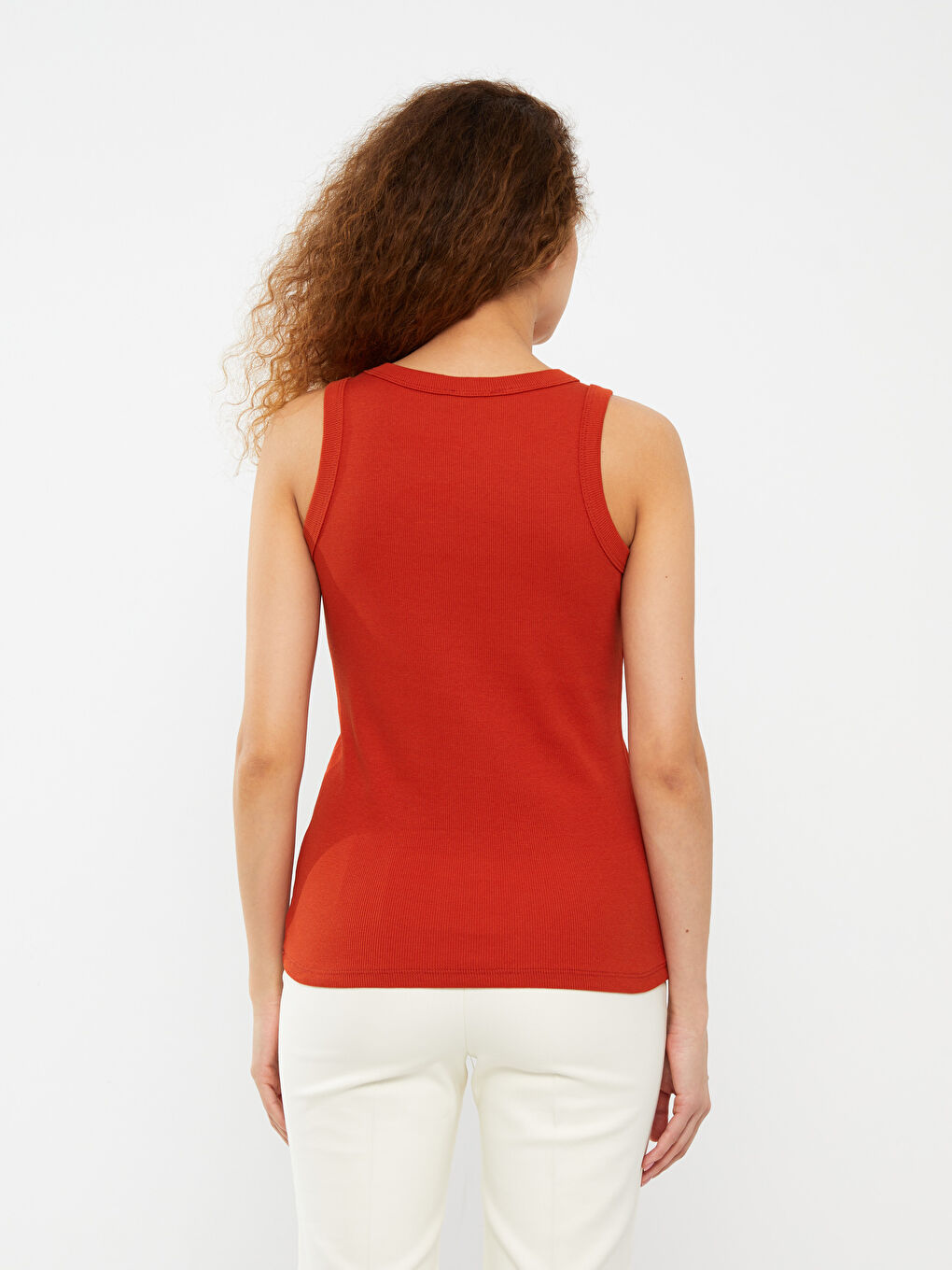 Turuncu Kadın Bisiklet Yaka Düz Atlet-4