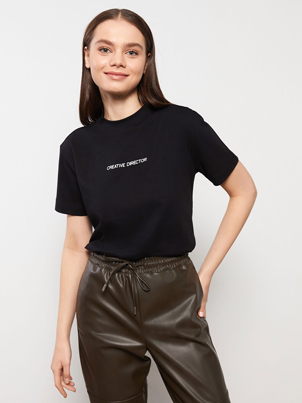 Stand Up Collar Printed Short Sleeve Cotton Women's Tunic-1