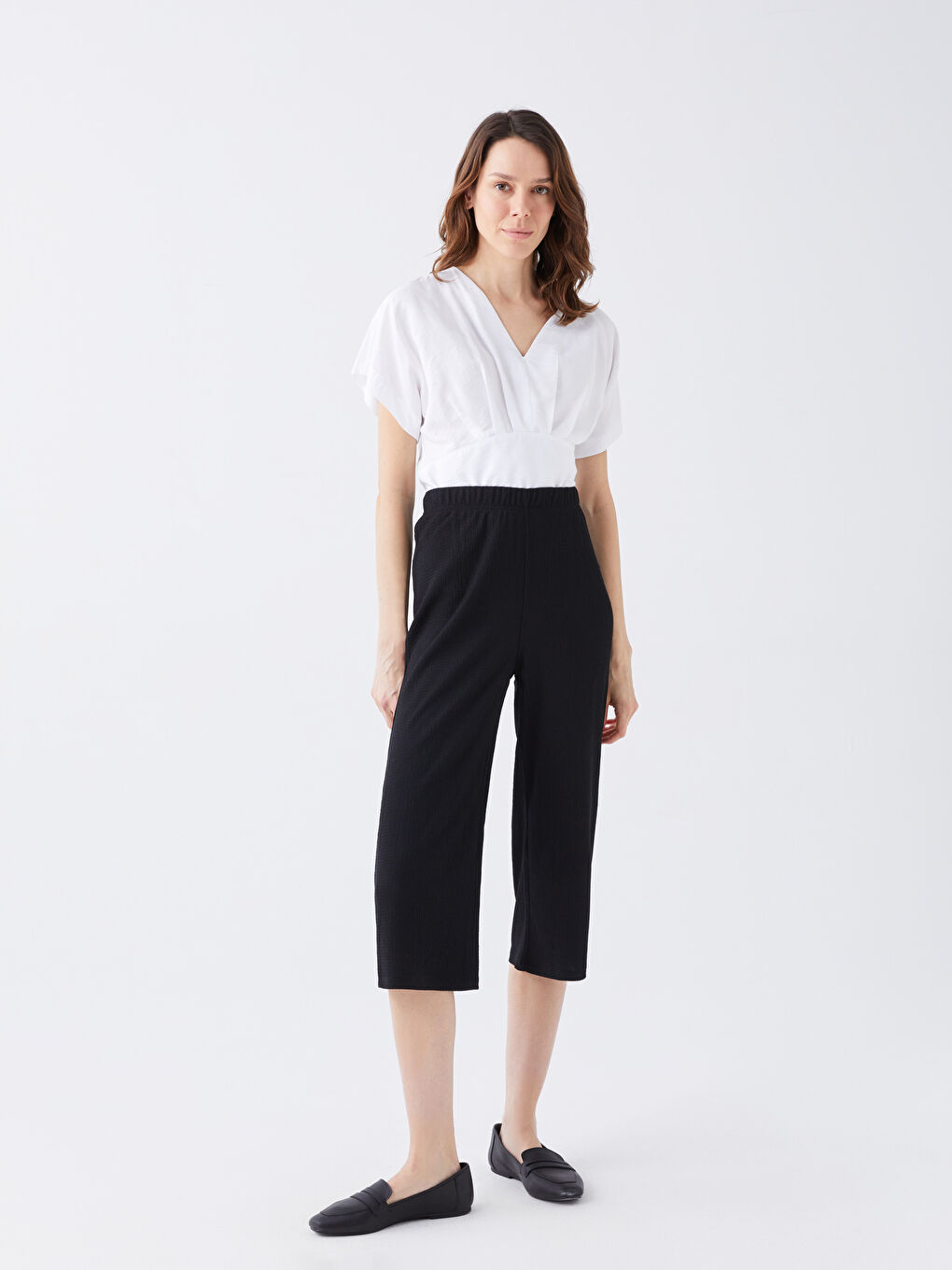 Women's Elastic Waist Flat Capri -S3BD28Z8-CVL