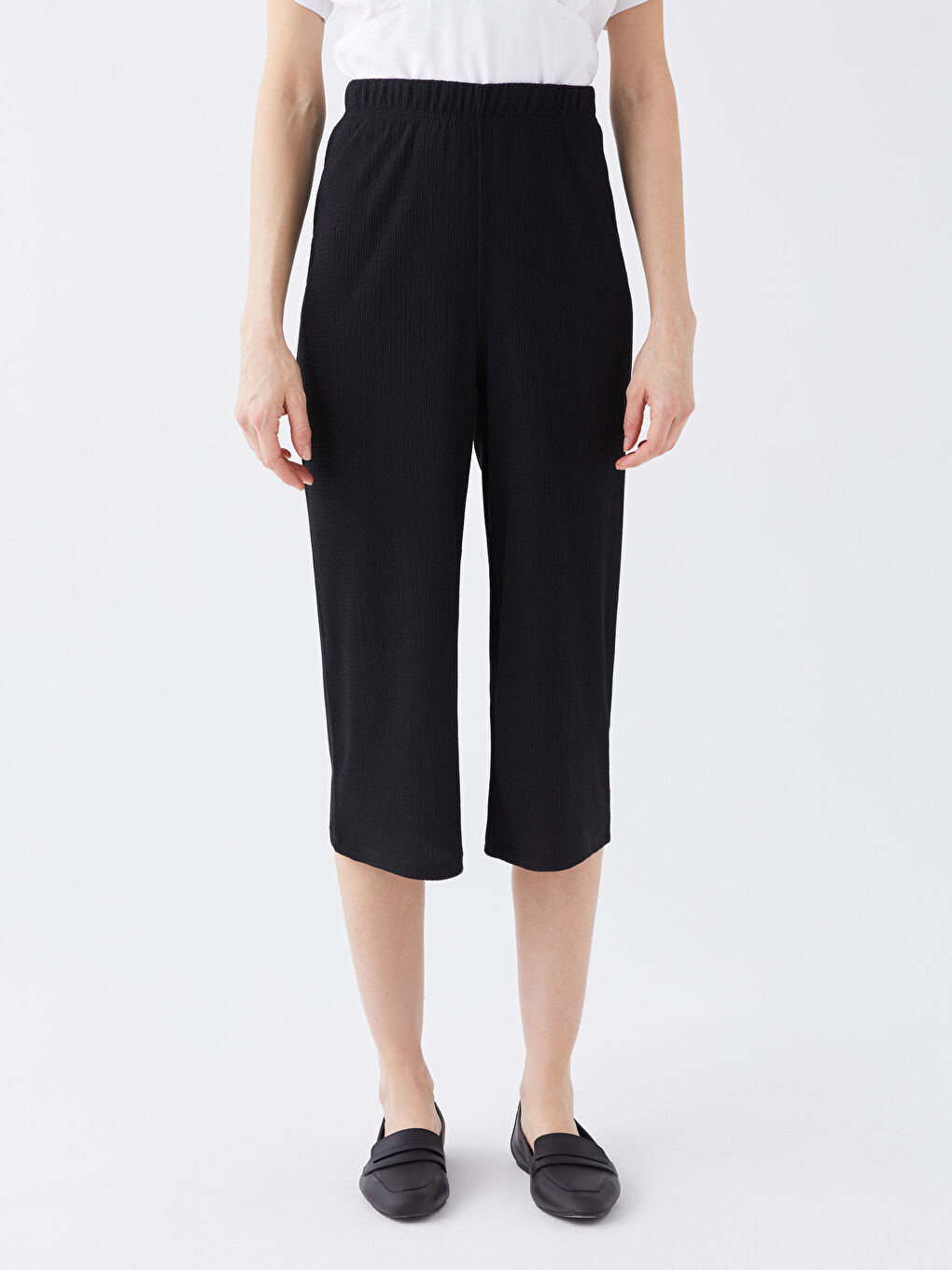 Women's Elastic Waist Flat Capri -S3BD28Z8-CVL