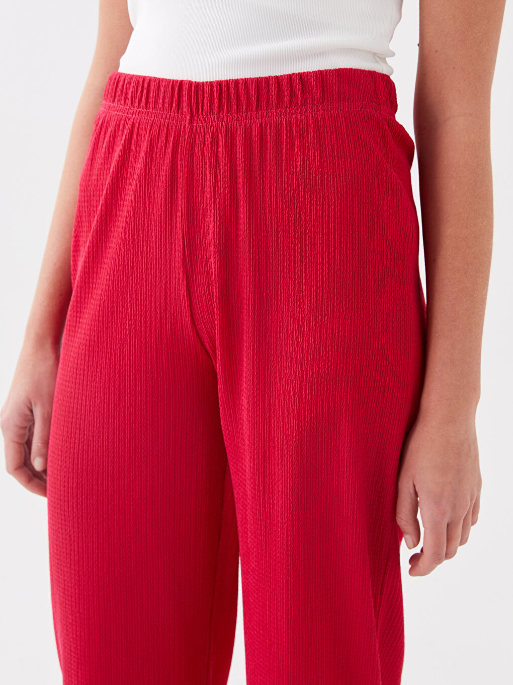 Fuşya Kadın Beli Lastikli Düz Kapri-1