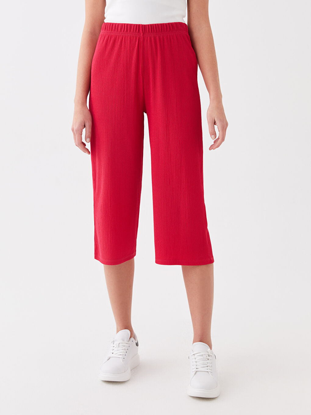 Fuşya Kadın Beli Lastikli Düz Kapri-2