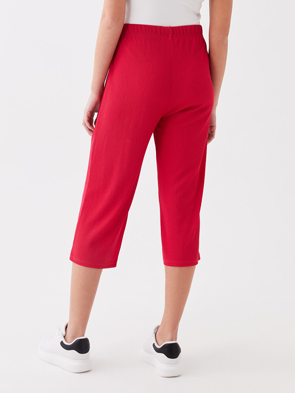 Fuşya Kadın Beli Lastikli Düz Kapri-3