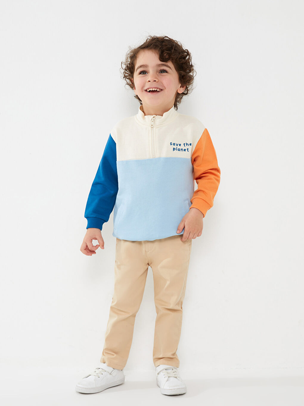 Stand Up Collar Long Sleeve Color Block Baby Boy Sweatshirt-1