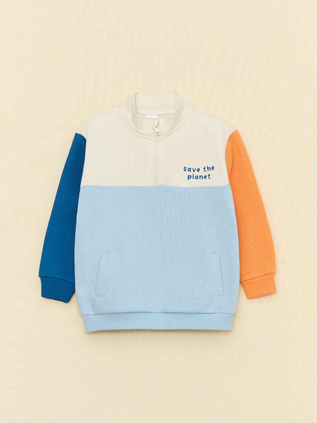 Stand Up Collar Long Sleeve Color Block Baby Boy Sweatshirt-2