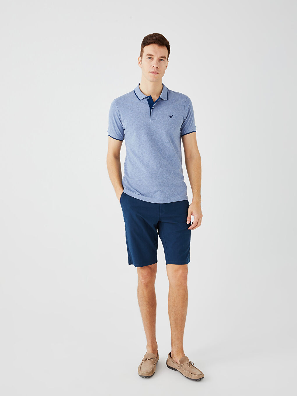 Mavi Polo Yaka Kısa Kollu Pike Erkek Tişört-2