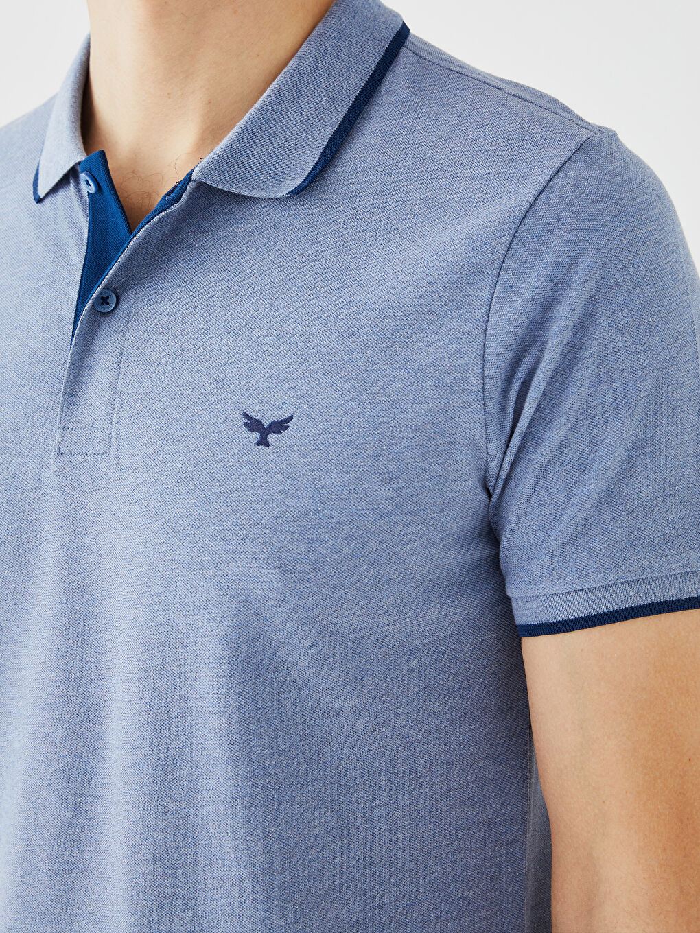 Mavi Polo Yaka Kısa Kollu Pike Erkek Tişört-3