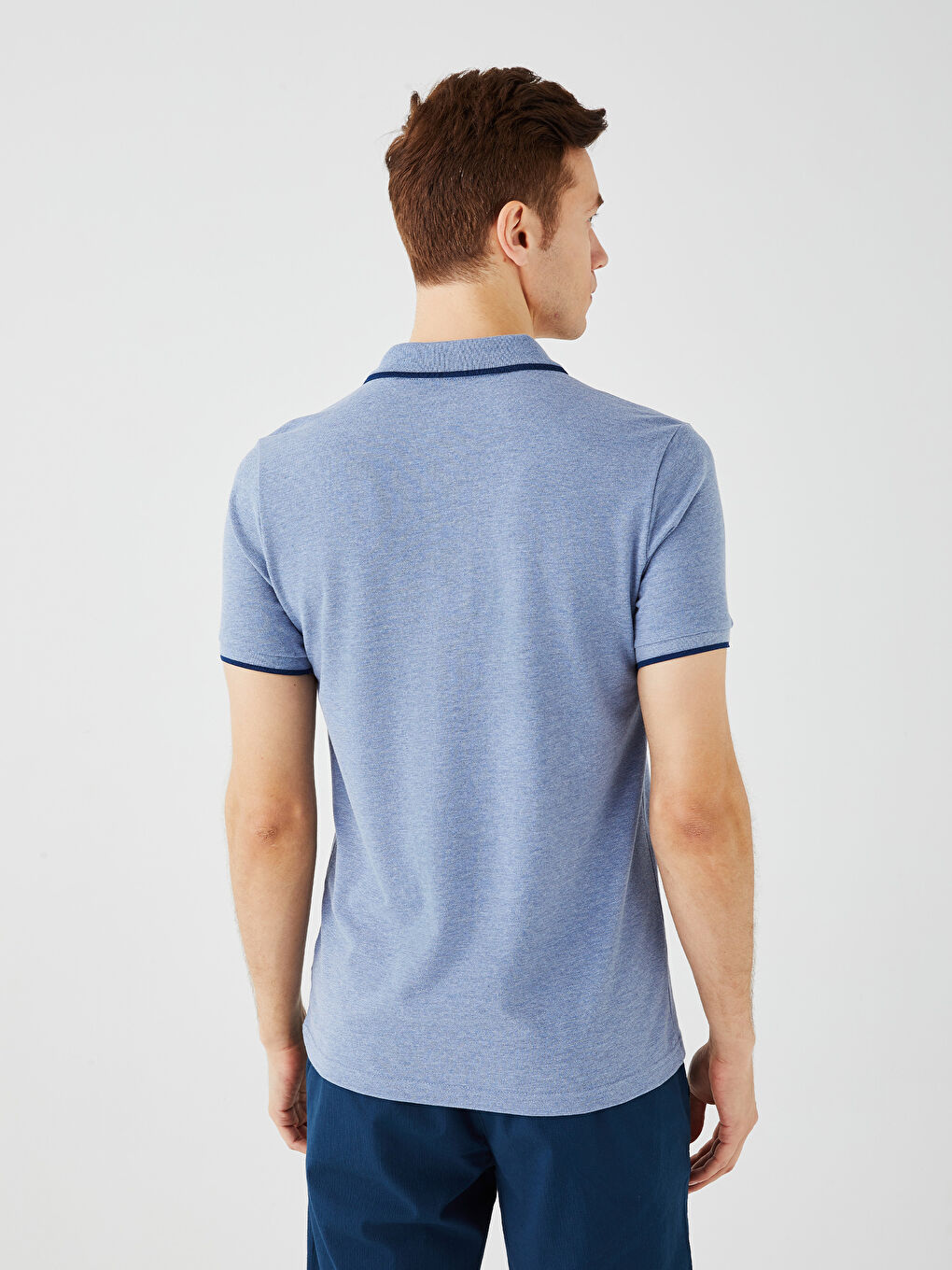 Mavi Polo Yaka Kısa Kollu Pike Erkek Tişört-4