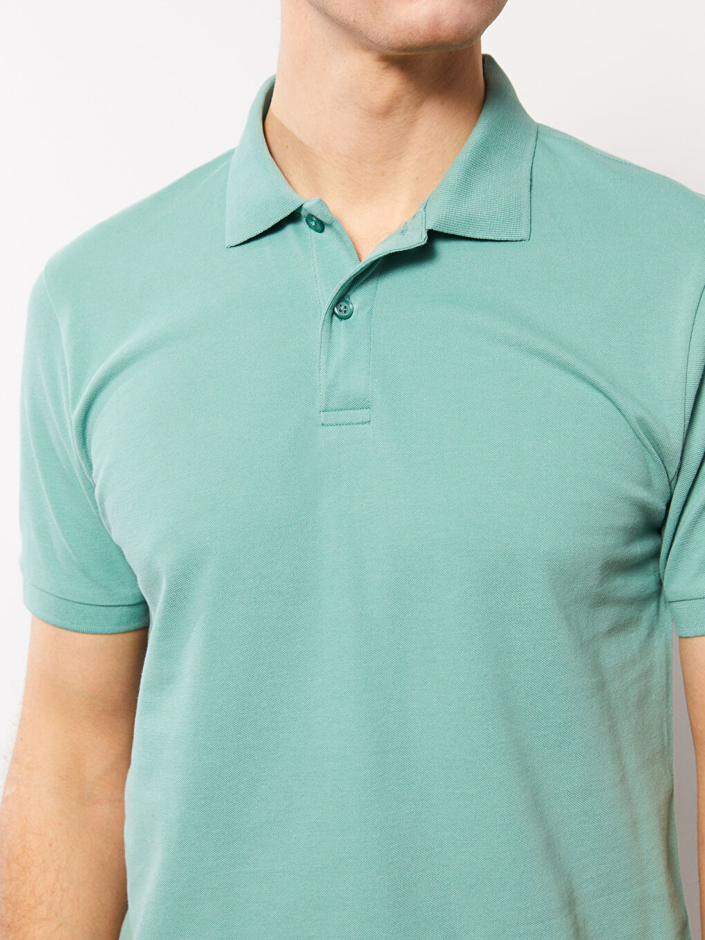 Yeşil Polo Yaka Kısa Kollu Pike Erkek Tişört-3