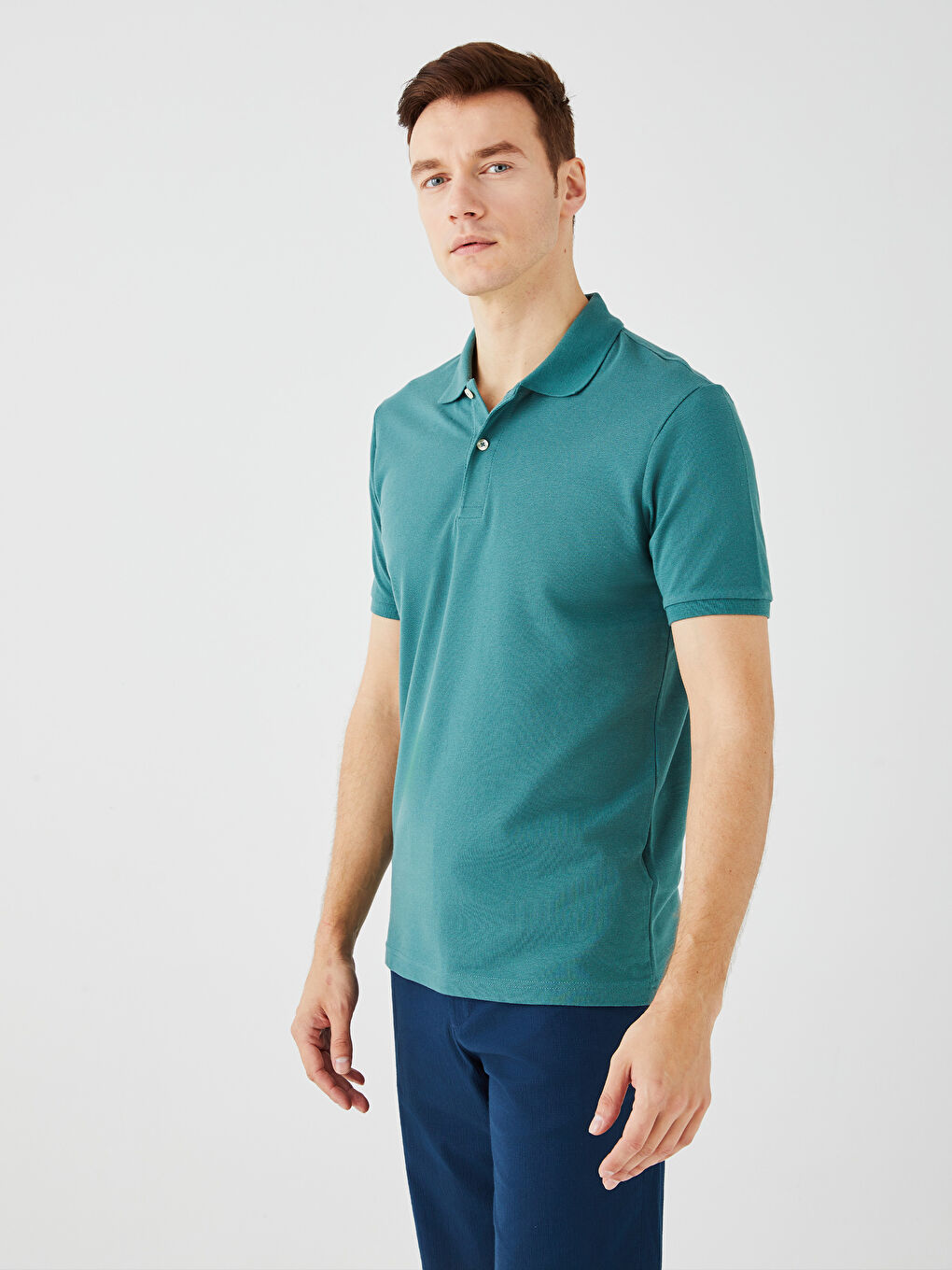 Yeşil Polo Yaka Kısa Kollu Pike Erkek Tişört-1