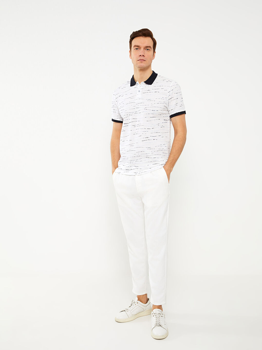 Polo Neck Short Sleeve Patterned Combed Cotton Men's T-Shirt -S3BD61Z8-LQQ