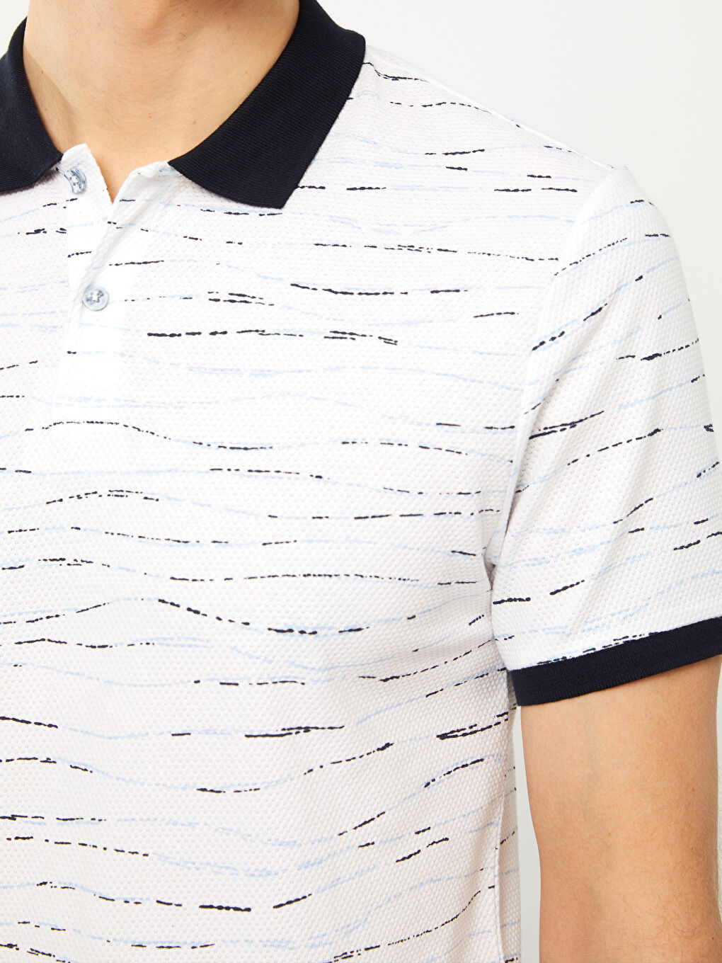 Polo Neck Short Sleeve Patterned Combed Cotton Men's T-Shirt -S3BD61Z8-LQQ