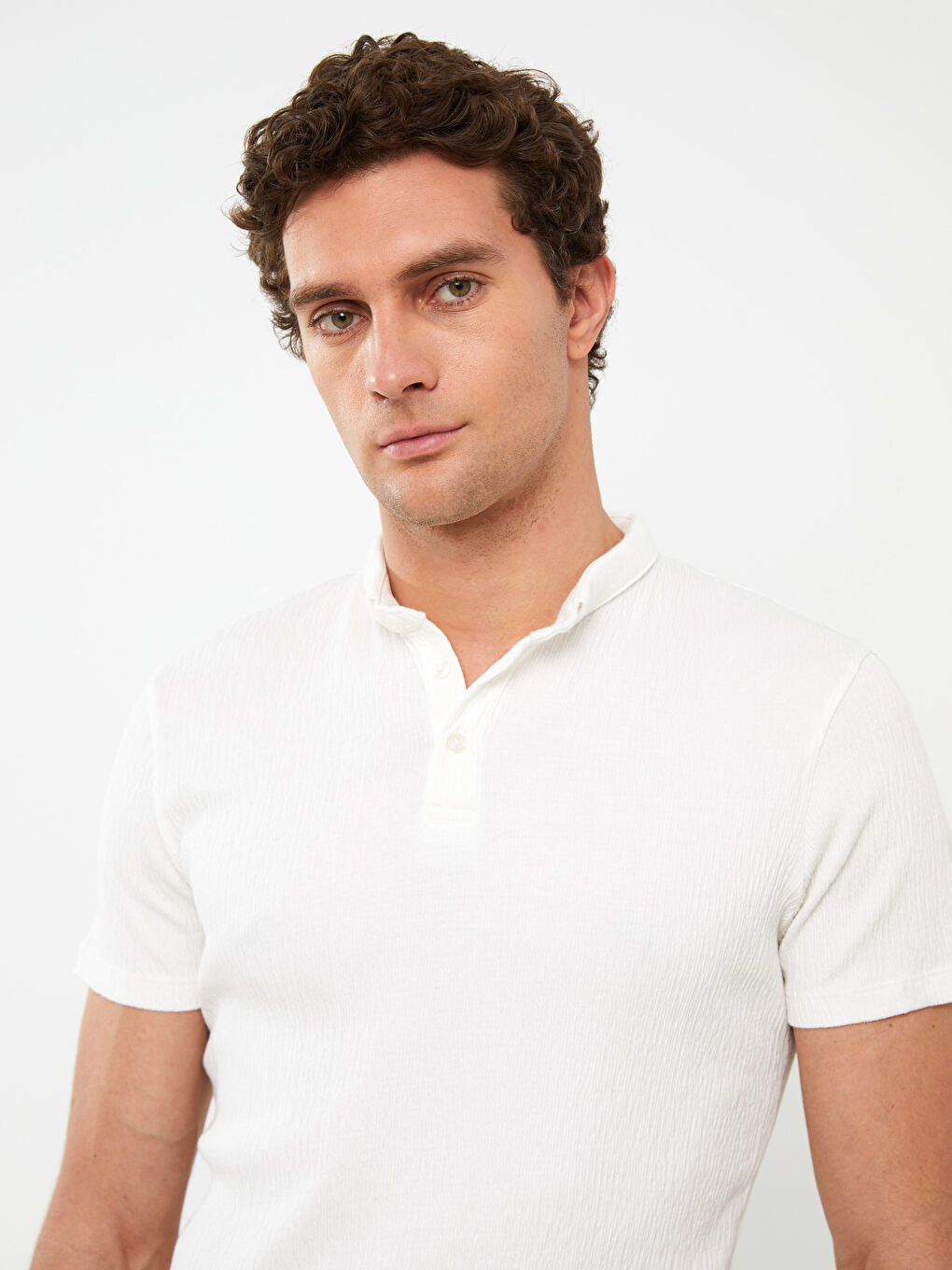 Ekru Polo Yaka Kısa Kollu Erkek Tişört