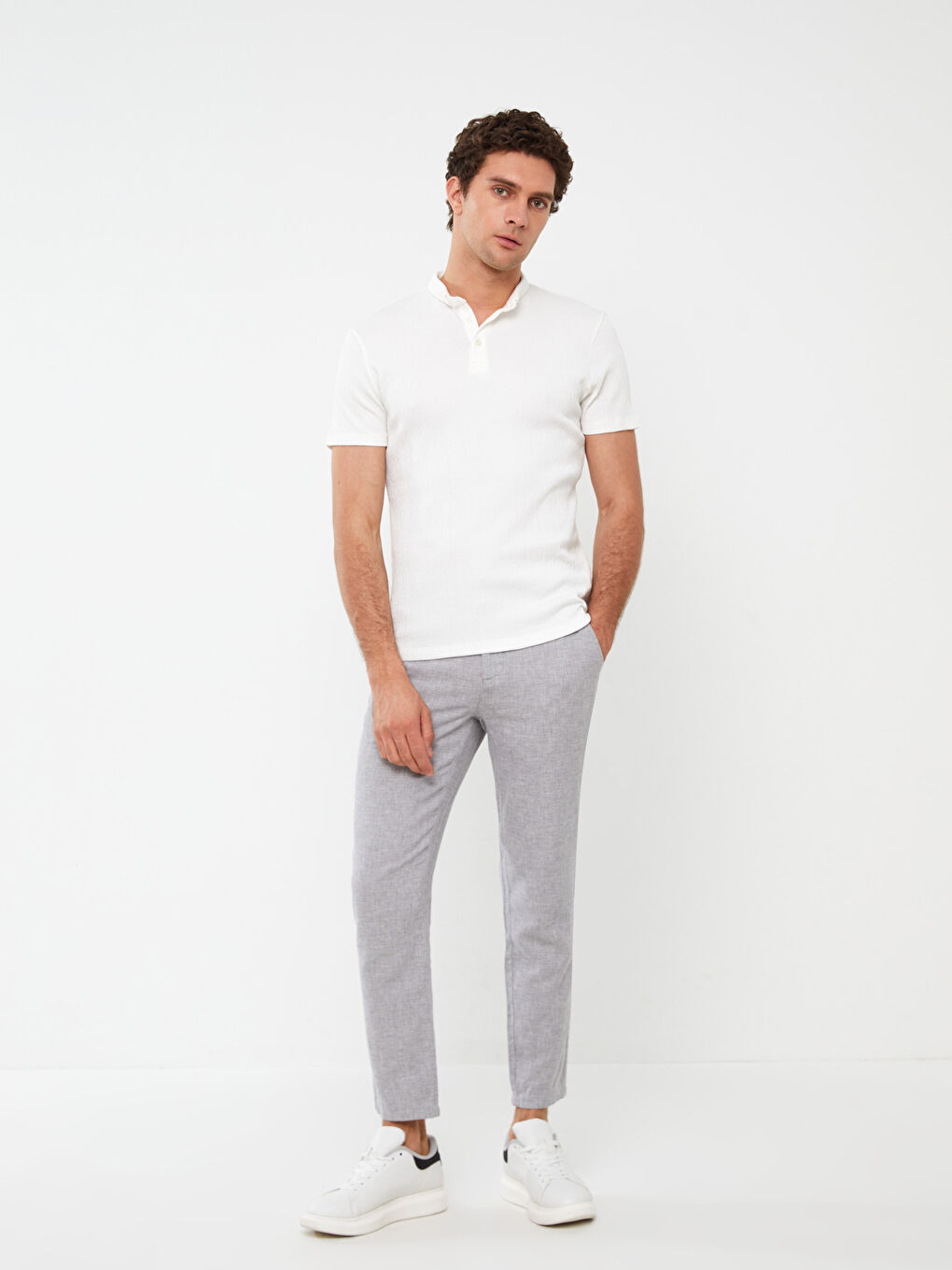 Ekru Polo Yaka Kısa Kollu Erkek Tişört-2